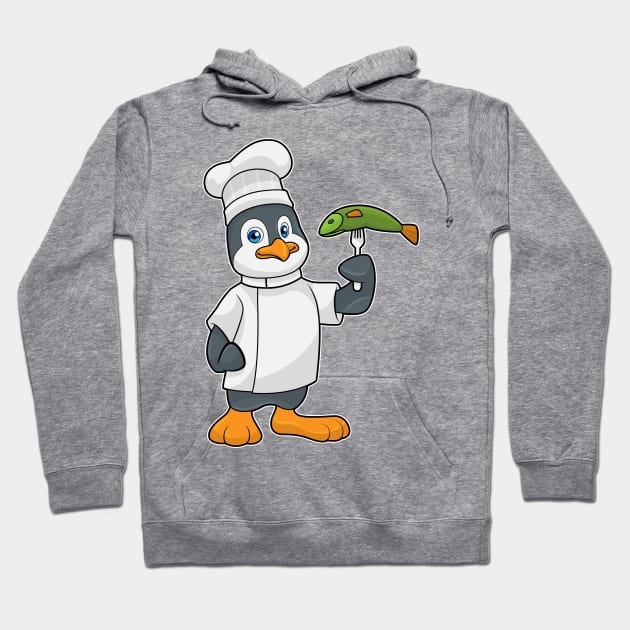 Penguin as Cook with Fish & Cooking apron Hoodie by Markus Schnabel